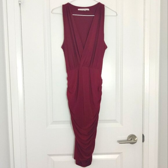 Seven Sisters Burgundy Sleeveless Midi Dress – Stretchy Ruching, Size M - Picture 1 of 7